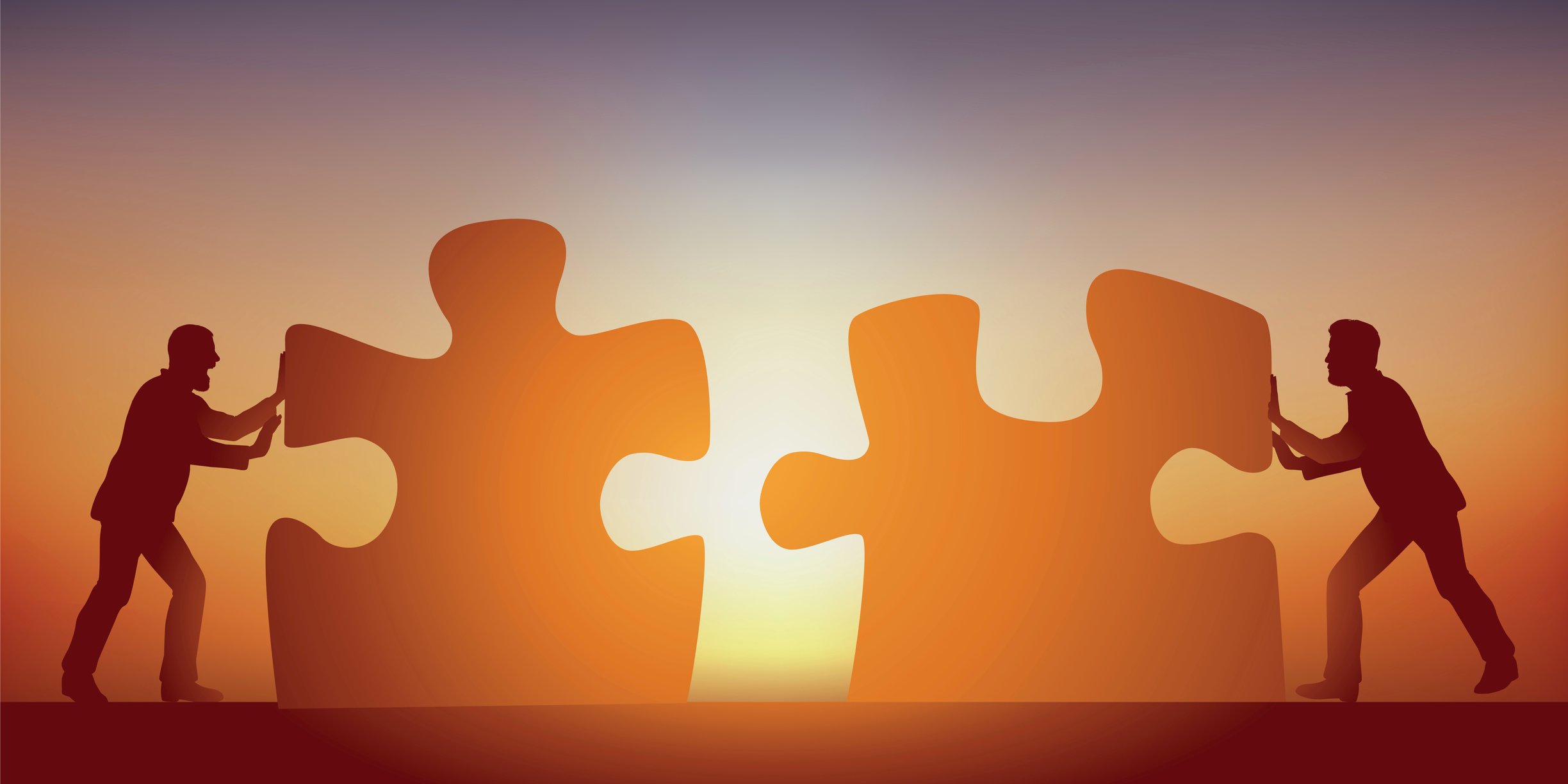 Pushing giant jigsaw pieces together