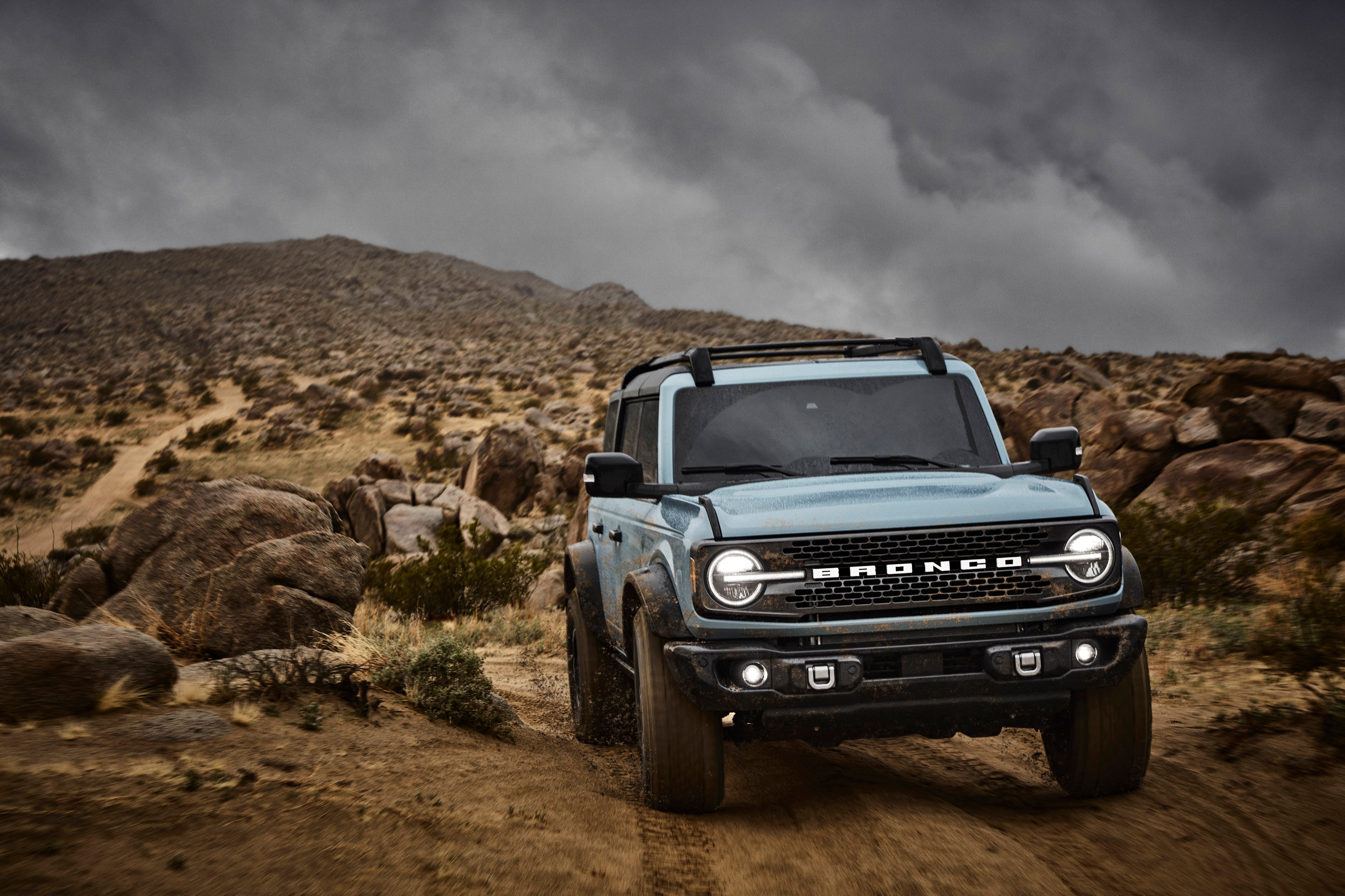 Ford's 2021 Bronco on a dirt road.
