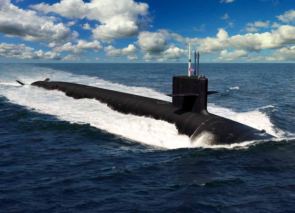 Artist rendering of the Columbia-class submarine in the water.