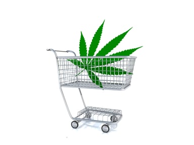 Big cannabis leaf in shopping cart