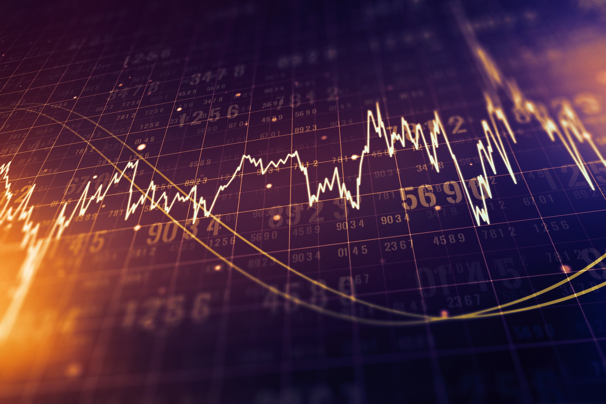 A white line graph on a dark background