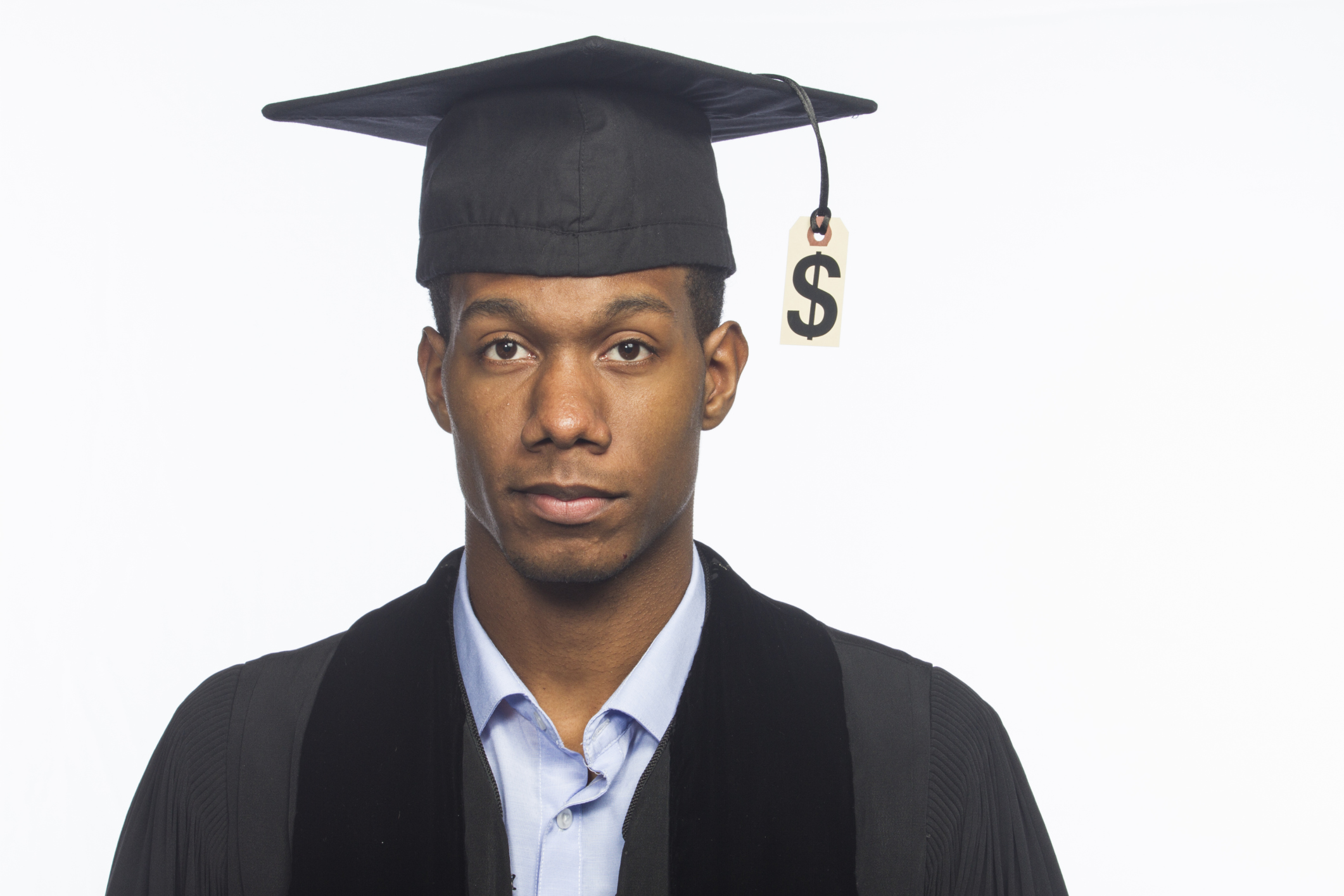 Student debt graduate with cap and gown. 