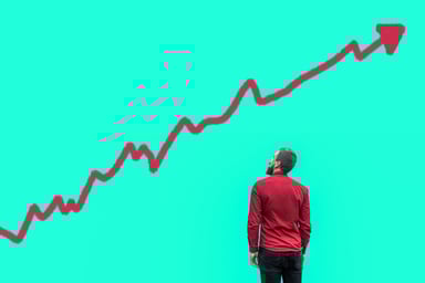 Line chart going up man watching