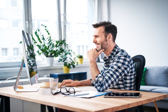 A person working from home on a computer