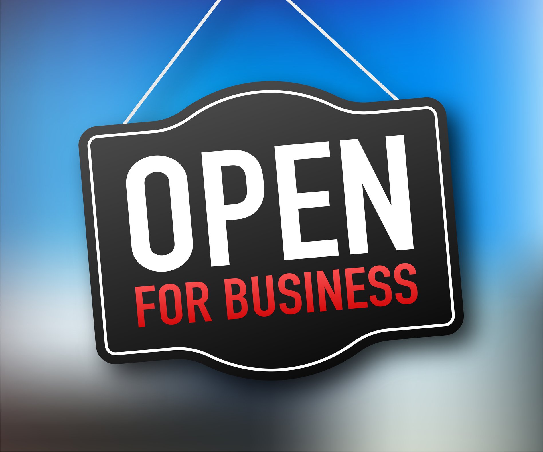 An open for business sign.