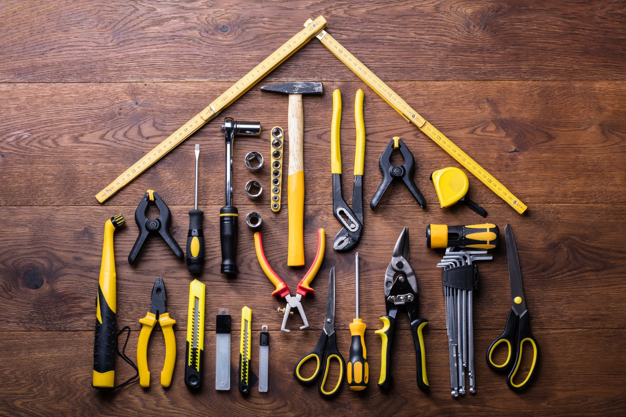 DIY tools laying on a wooden table