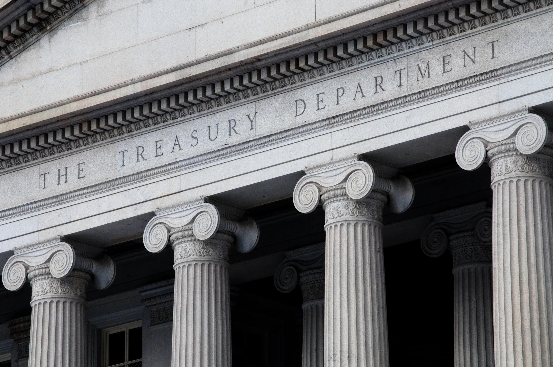 Upper part of Treasury building in Washington.