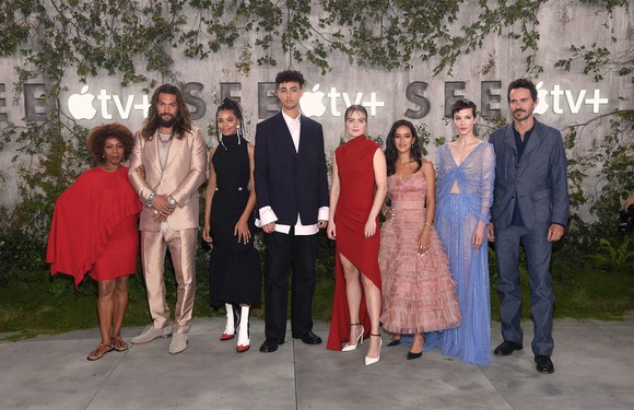 The cast of Apple original "See" dressed up for the premiere
