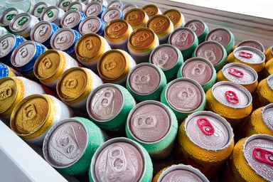 cans chilled on ice