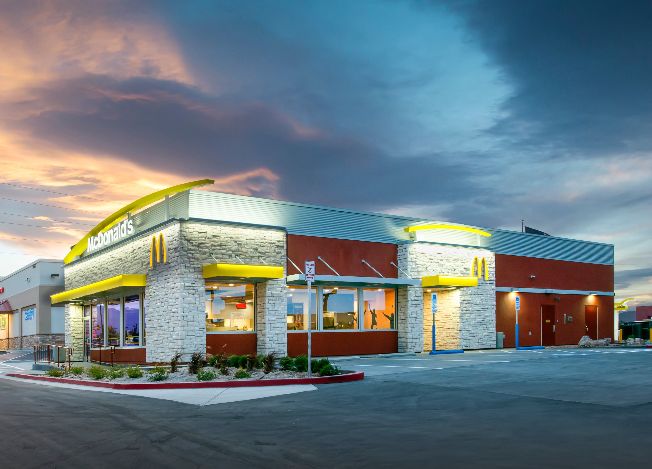 A McDonald's restaurant in Las Vegas, Nevada under a morning or evening sky. 