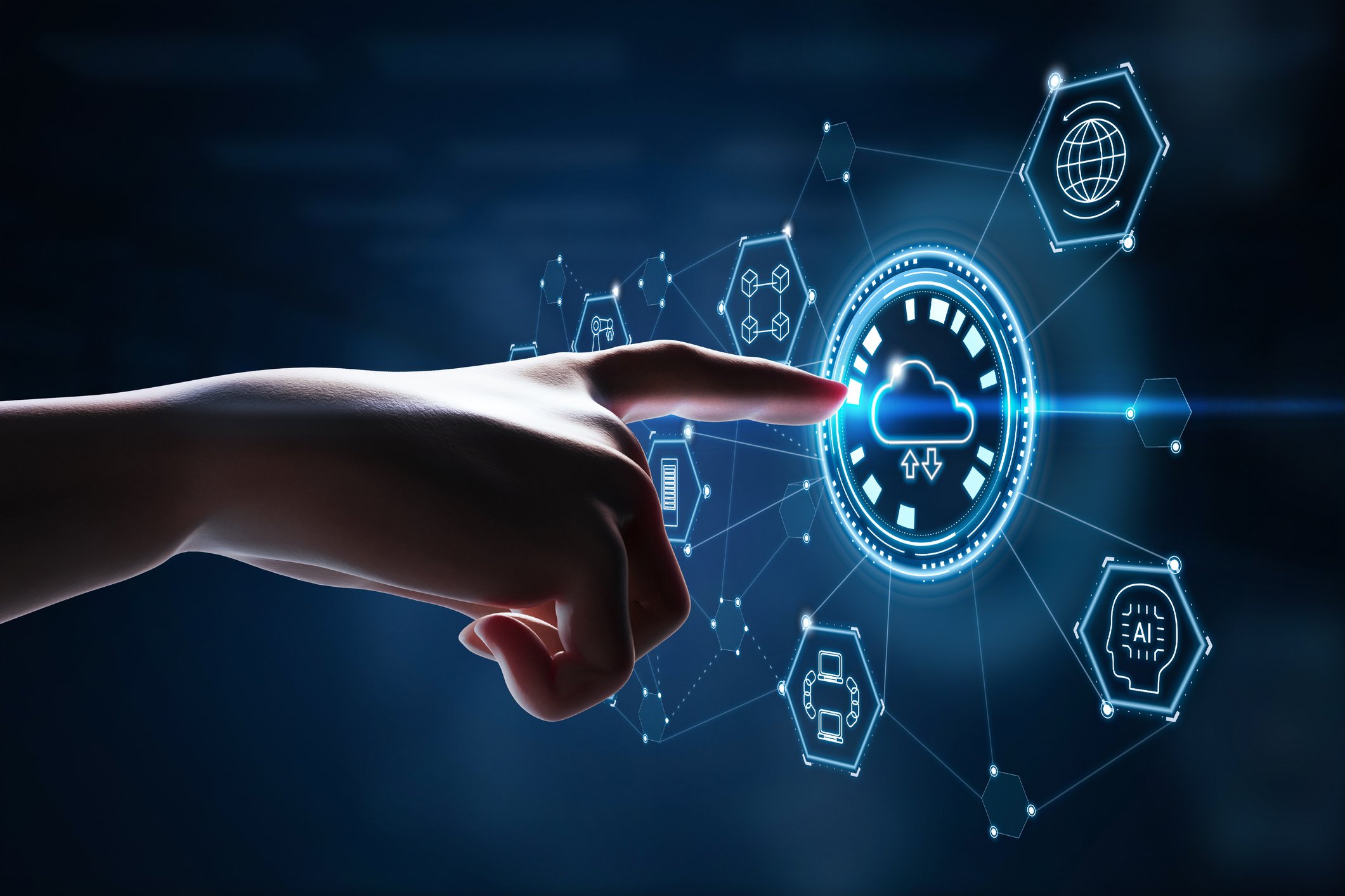 A person touching a cloud icon.