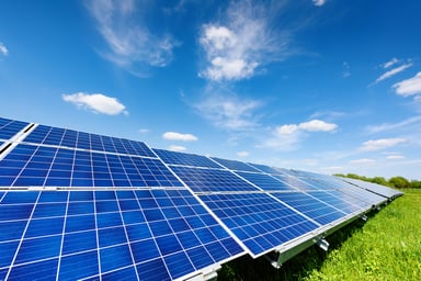 Solar panel on blue sky background