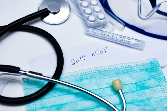 stethoscope, pills, "2019-nCoV" notation