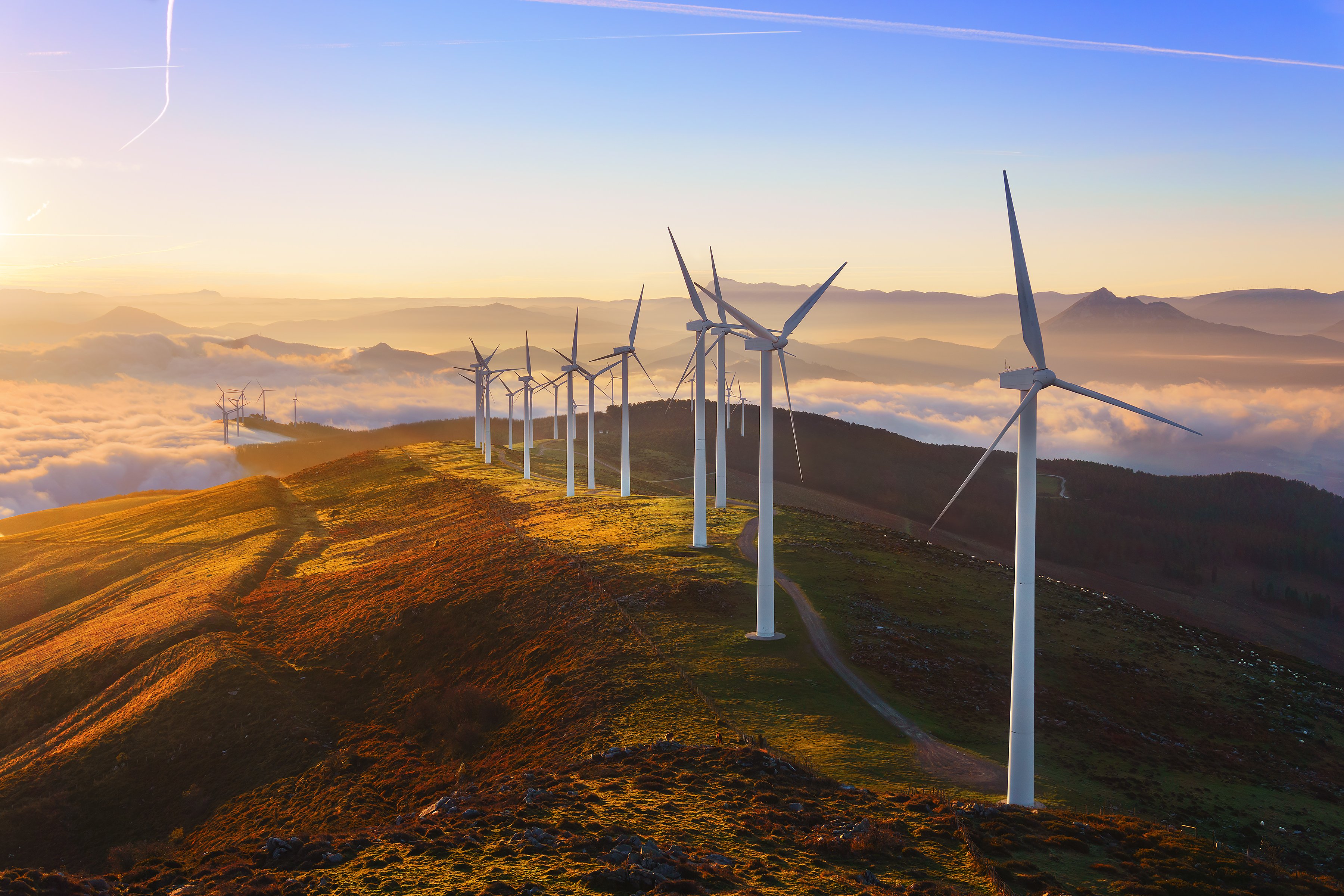 Wind turbines.