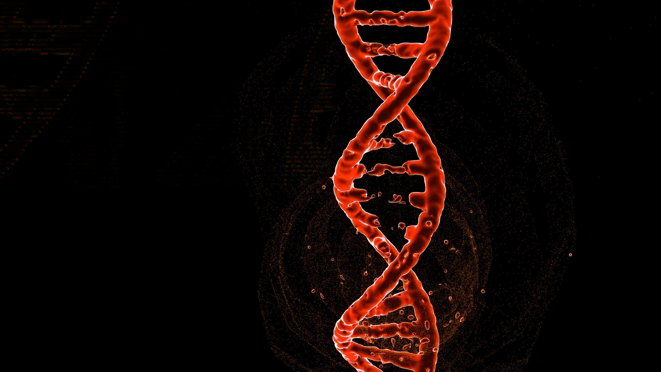 Red DNA double helix with a black background