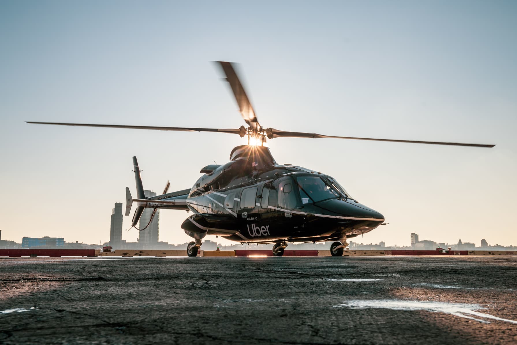 An Uber Copter on a roof.