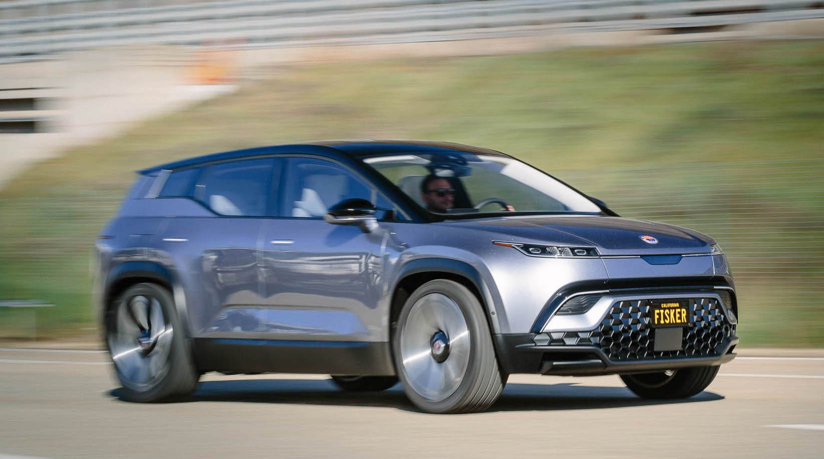 A silver prototype Fisker Ocean, an upscale electric SUV. 