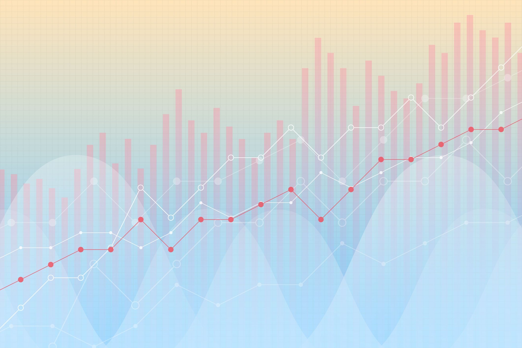 A red line graph on a blue background.