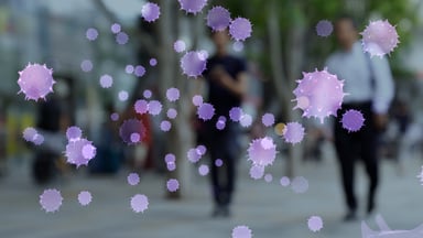 Virus with people in background