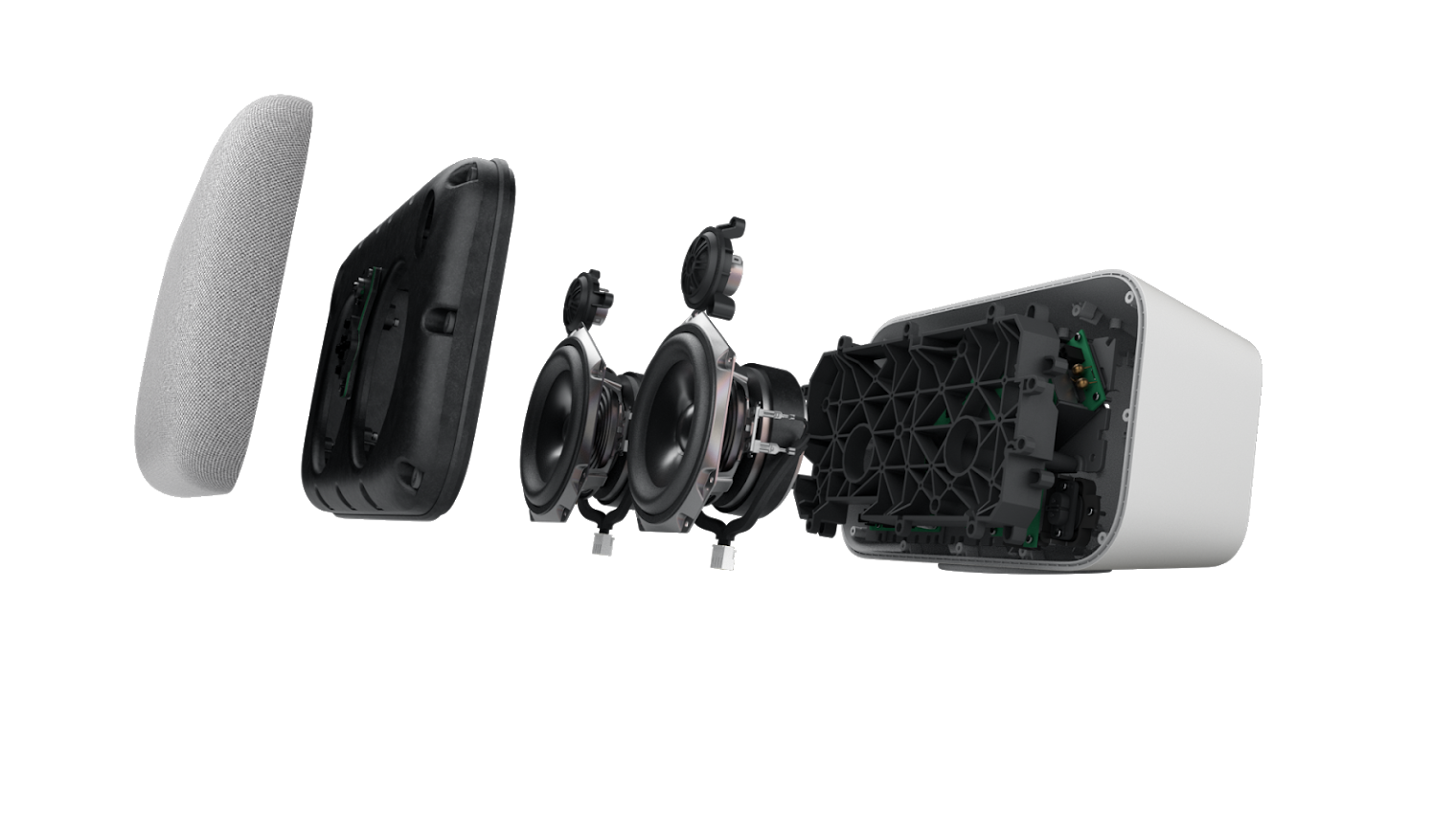 Exploded view of the Google Home Max smart speaker