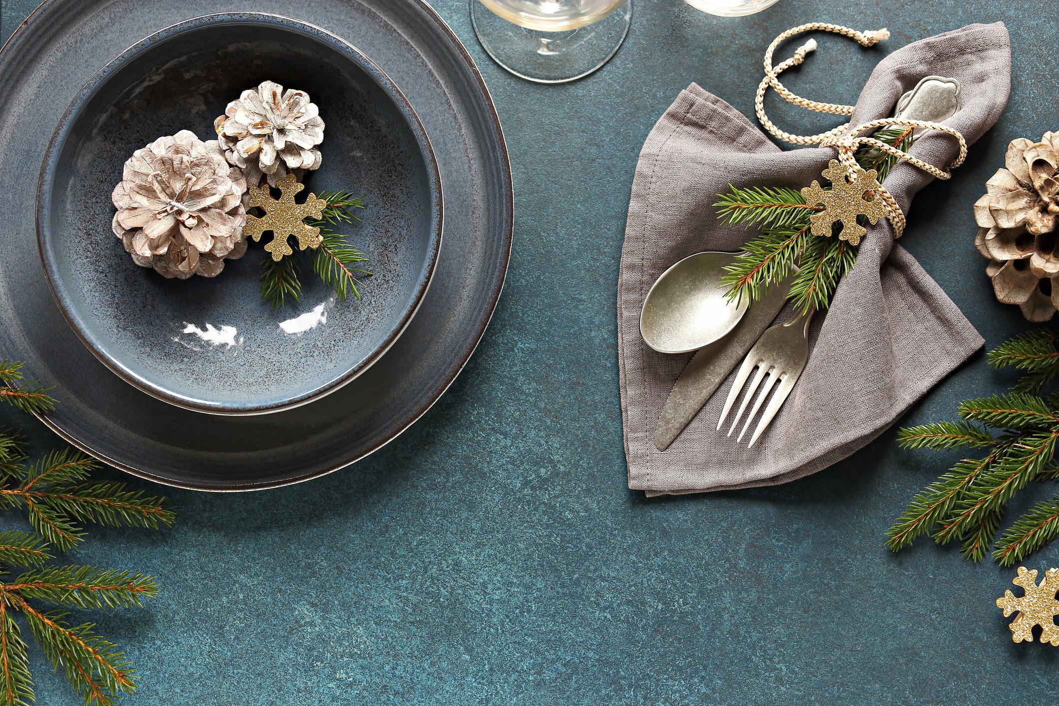 Table setting with Christmas decorations