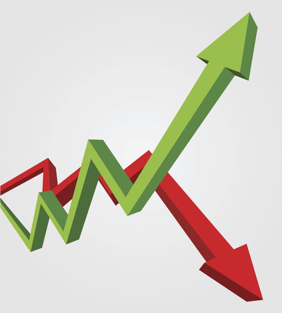 Red arrow goes down and green arrow goes up