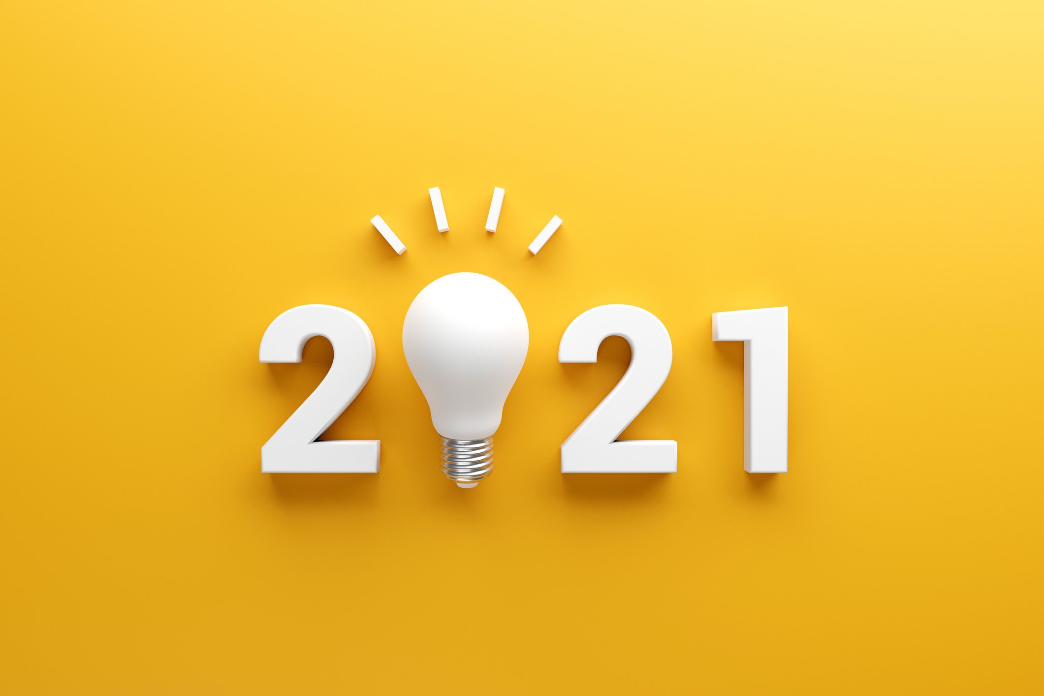 A lightbulb inside of a '2021' sign.