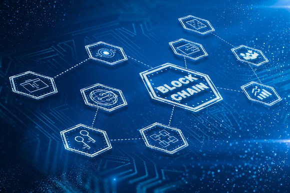 An illustration of a blockchain connecting things