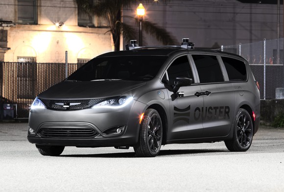 Ouster demo vehicle with lidar sensors