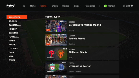 fuboTV interface on a smart TV