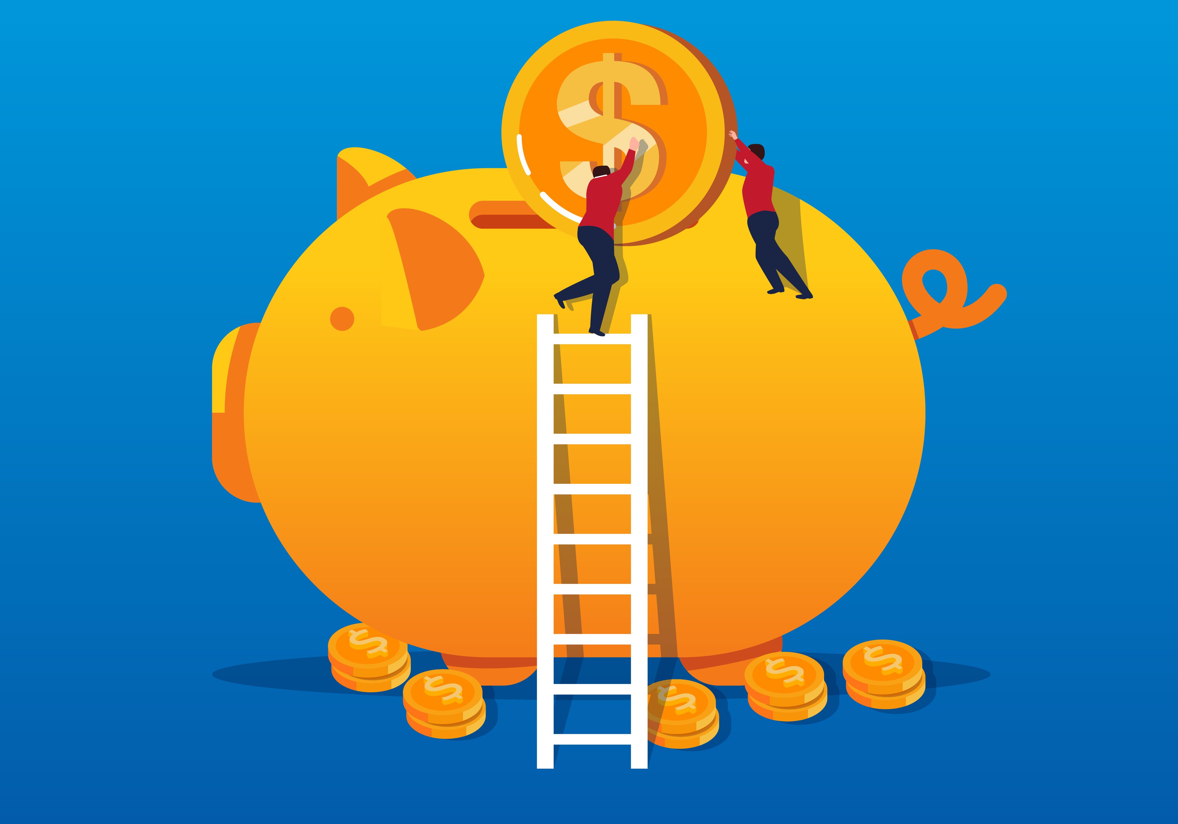 Piggy bank with a ladder.