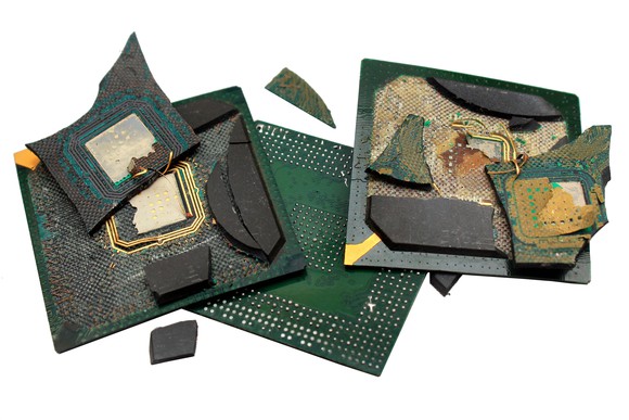 A pile of broken and burned processors.