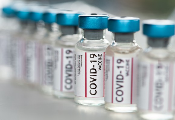 Stock photo of coronavirus vaccine vials. 