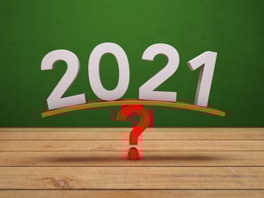 2021 balances on a red question mark