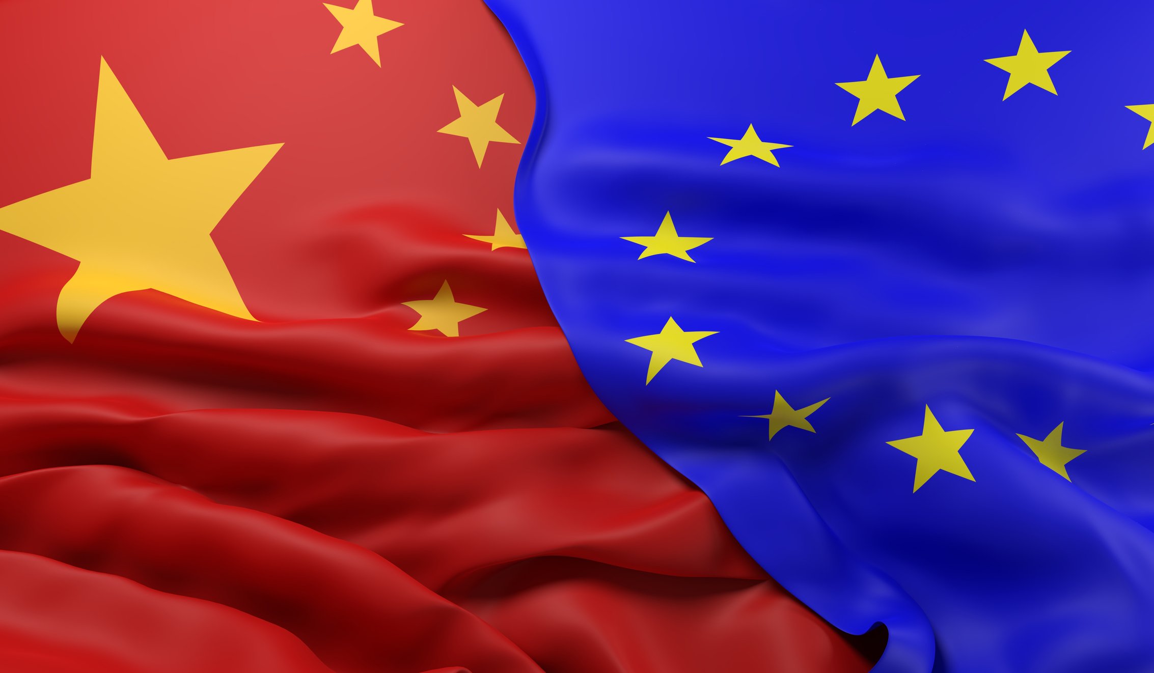 Chinese and European Union flags overlapping