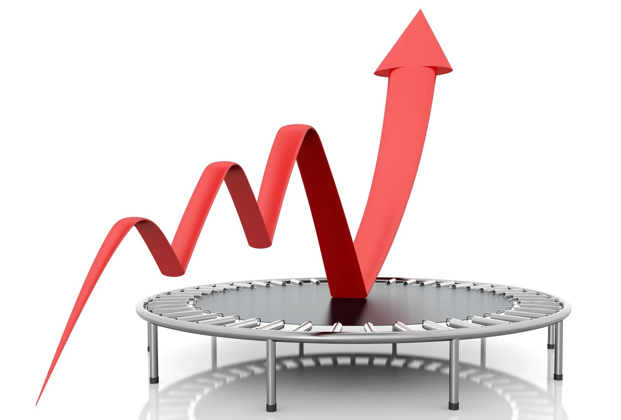 Red arrow bouncing on a trampoline.