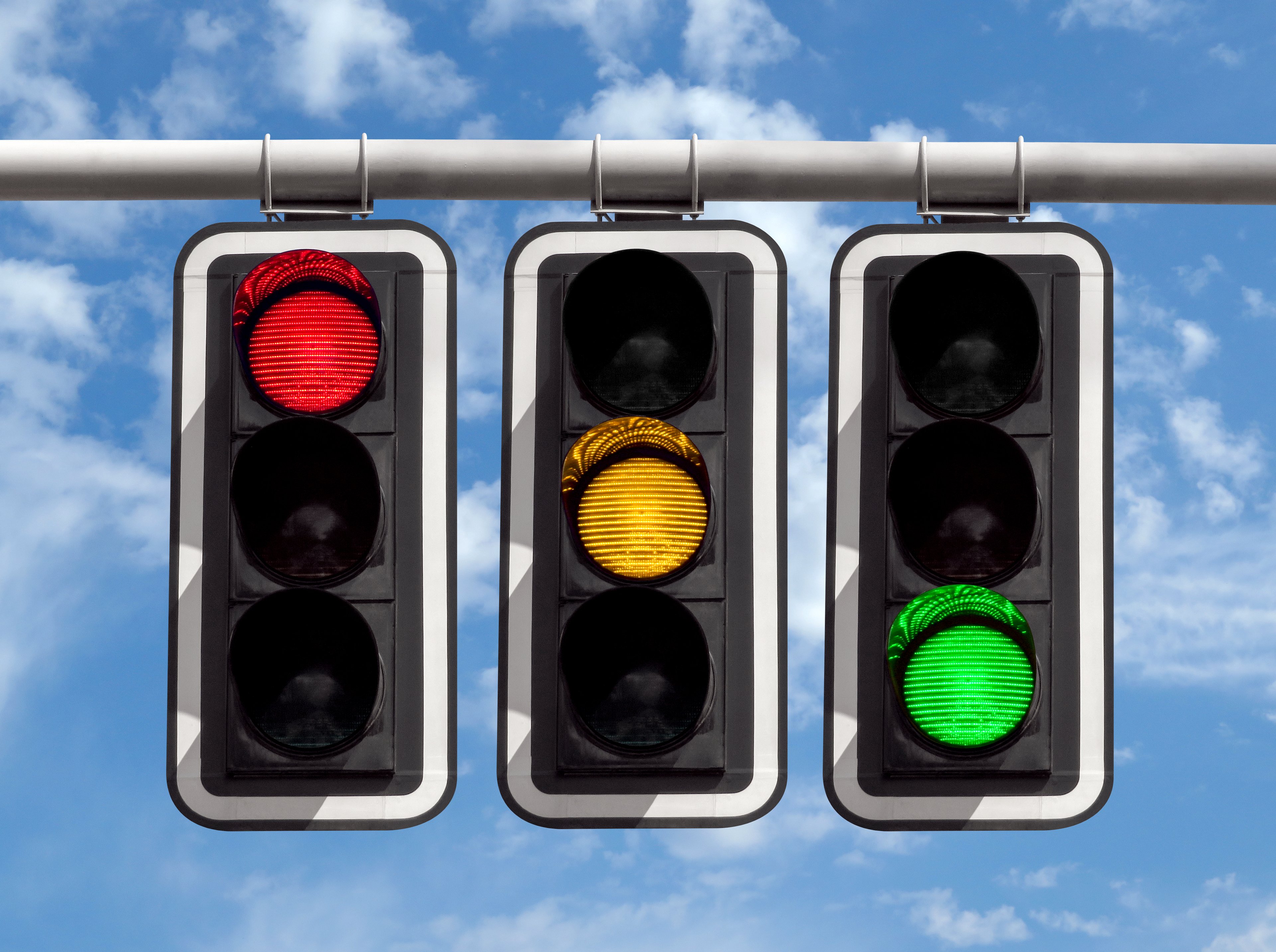 Red, Yellow, and Green traffic lights.