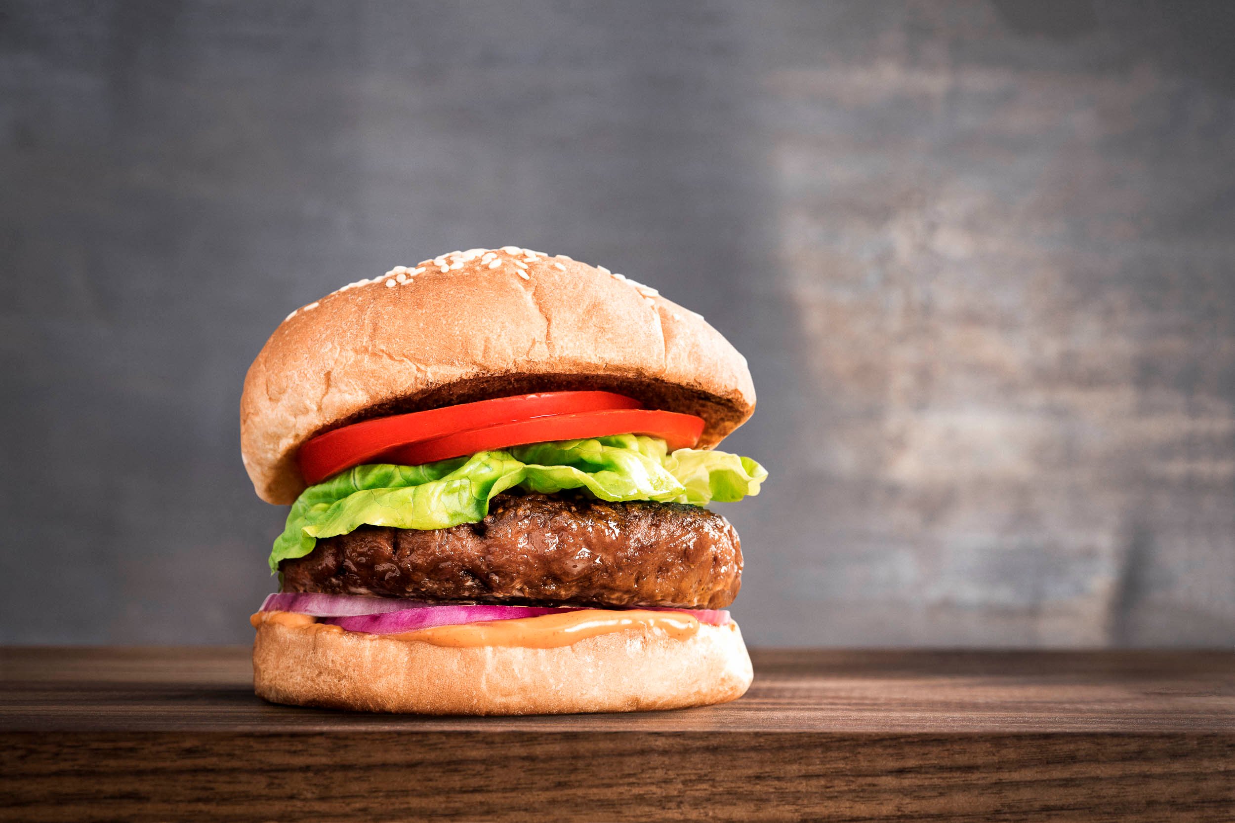 A hamburger made with Beyond Beef from Beyond Meat.