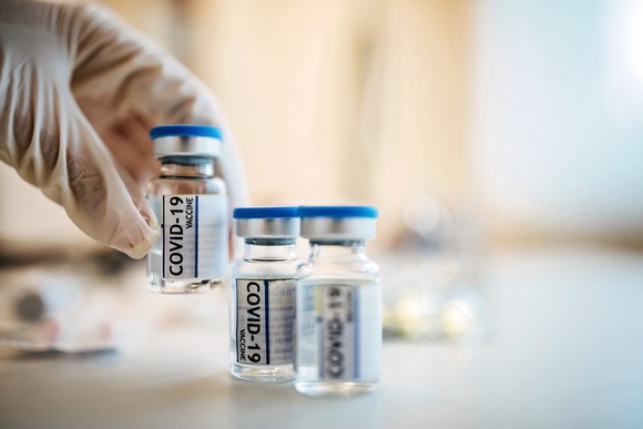 Stock photo of coronavirus vaccine vial.