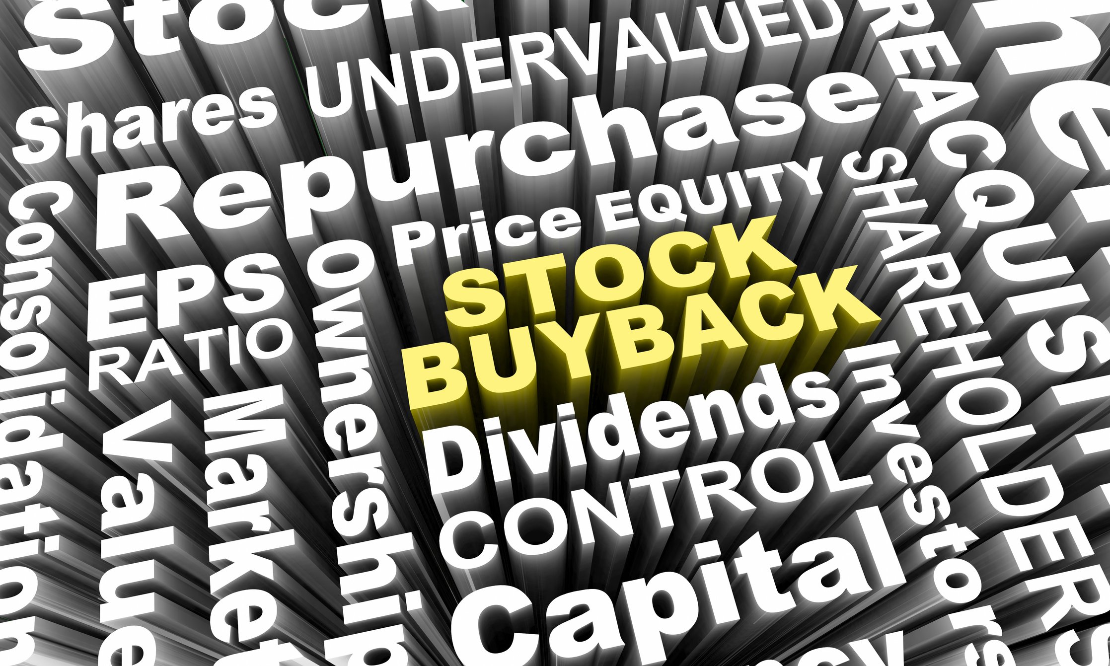 A word puzzle with the words stock buyback highlighted. 