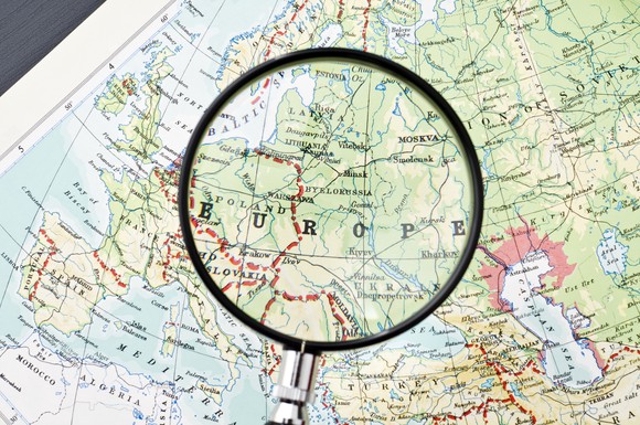Map of Europe under a magnifying glass