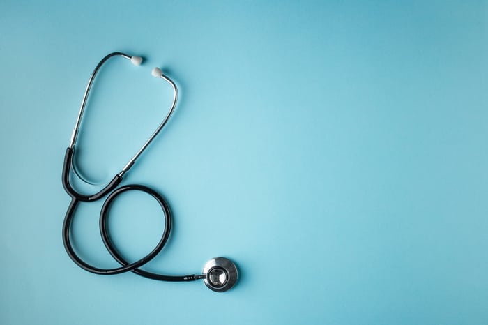 Stethoscope on a blue background. 