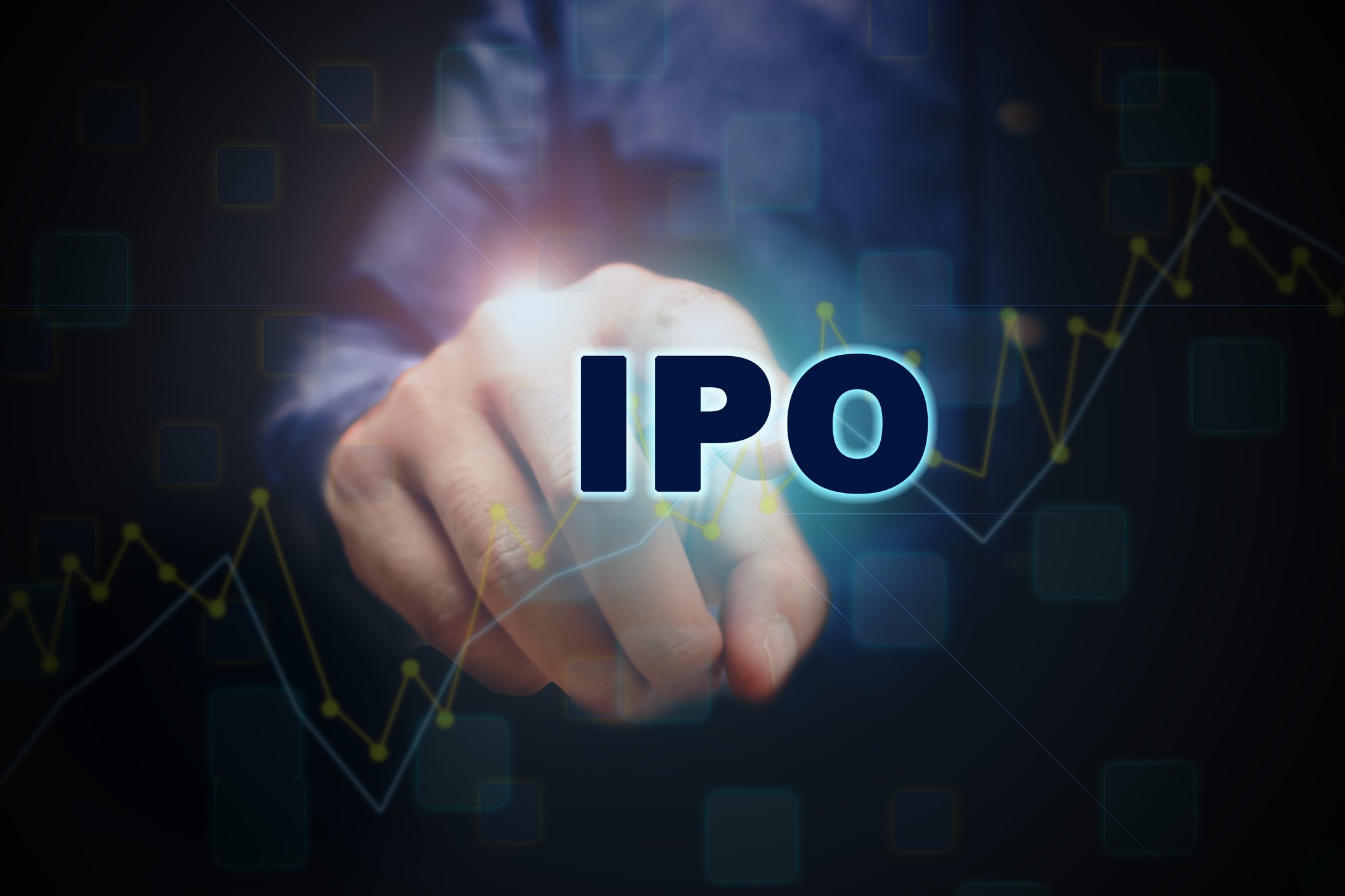 A person is pointing to the word IPO.