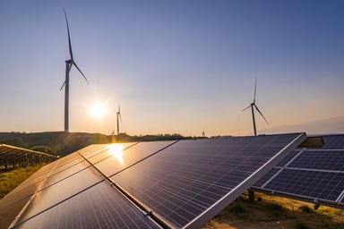 Solar panels, wind turbines