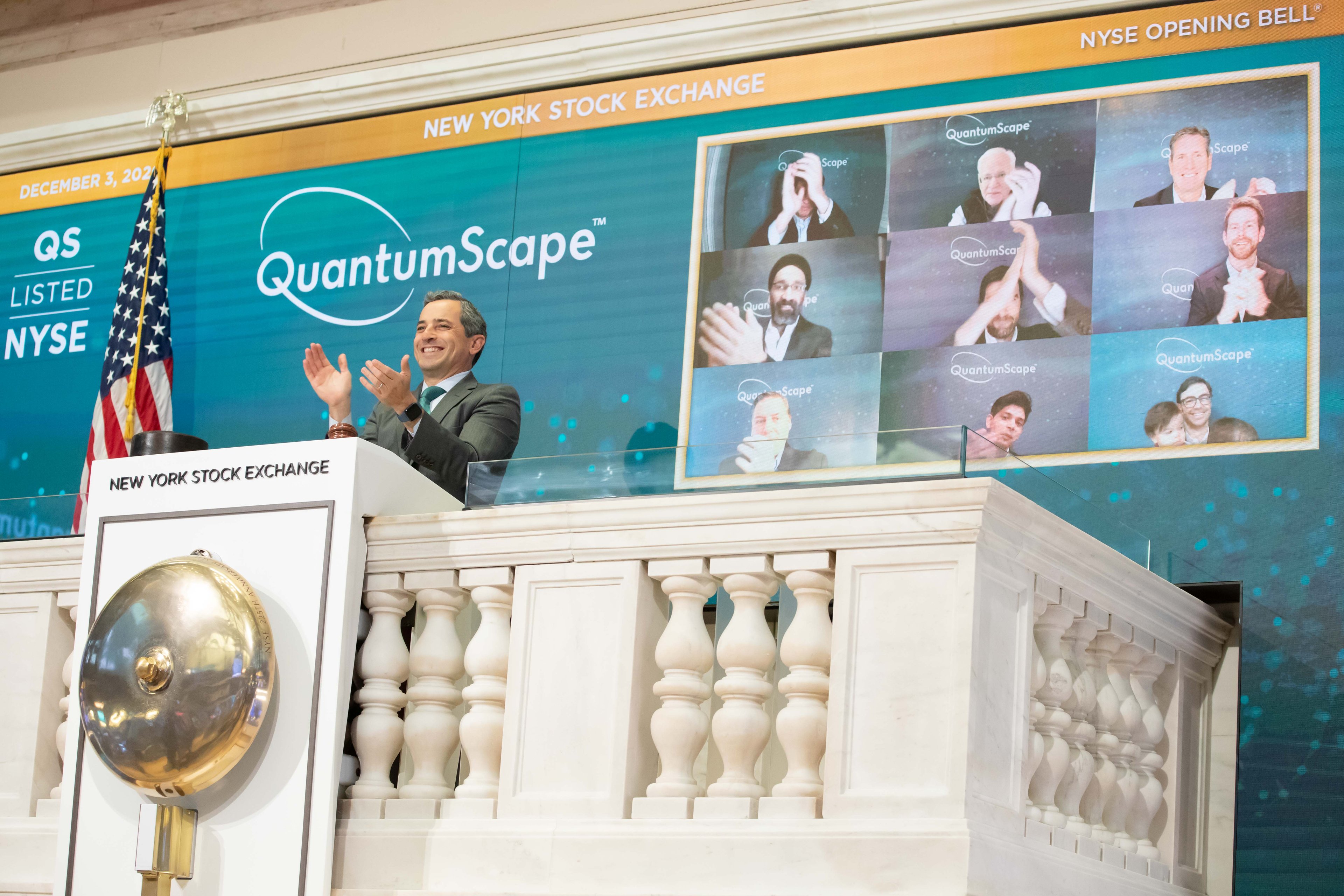 QuantumScape ringing bell on New York Stock Exchange (NYSE).