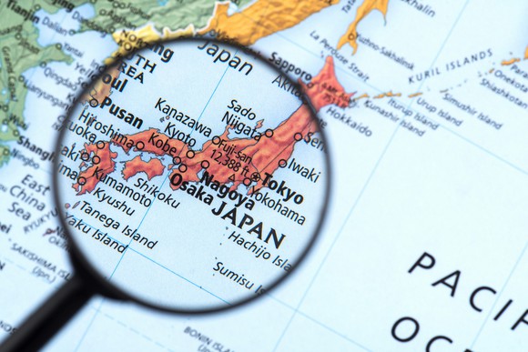 Map of Japan under a magnifying glass
