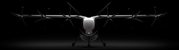 Archer's eVTOL, a small aircraft with six electric motors driving propellers. 