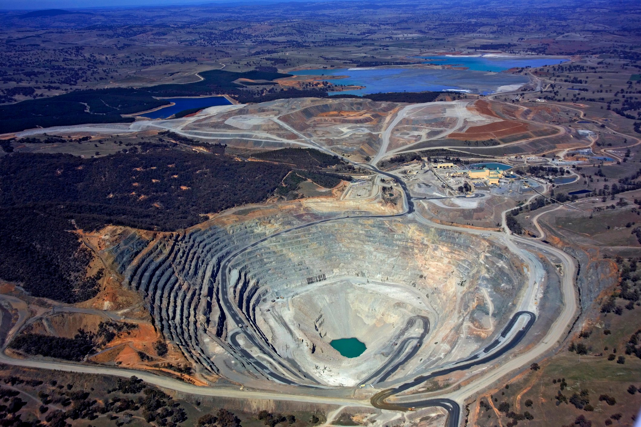 aerial view of open pit mine