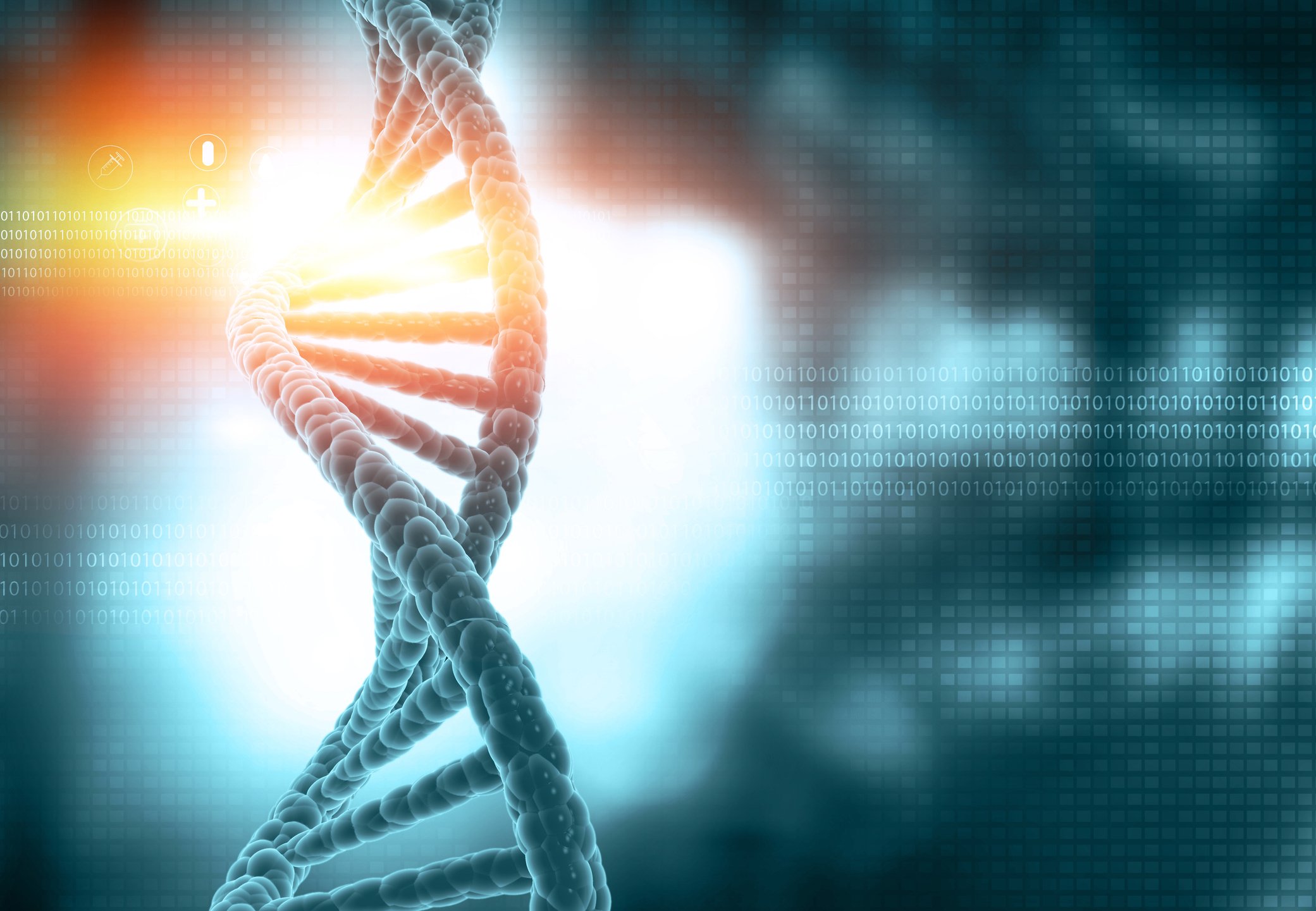 DNA double helix with a light shining behind it