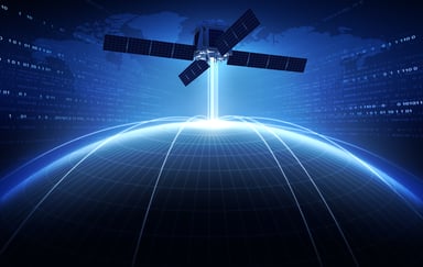 Satellite beaming down a signal to Earth